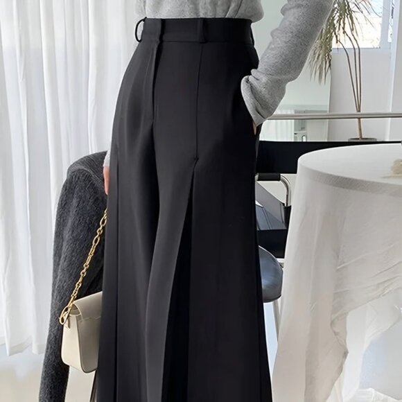 COMMENSE NEW WITH TAGS BLACK PLEATED HIGH WAIST WIDE LEG PANTS SLACKS TROUSERS - Picture 1 of 15